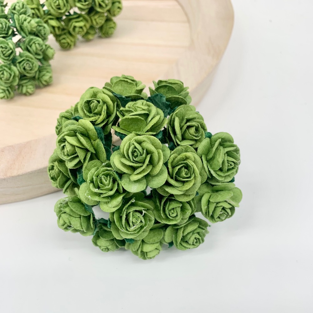 <!--037--> Mulberry Paper Open Roses - Green 10mm 15mm 20mm 25mm