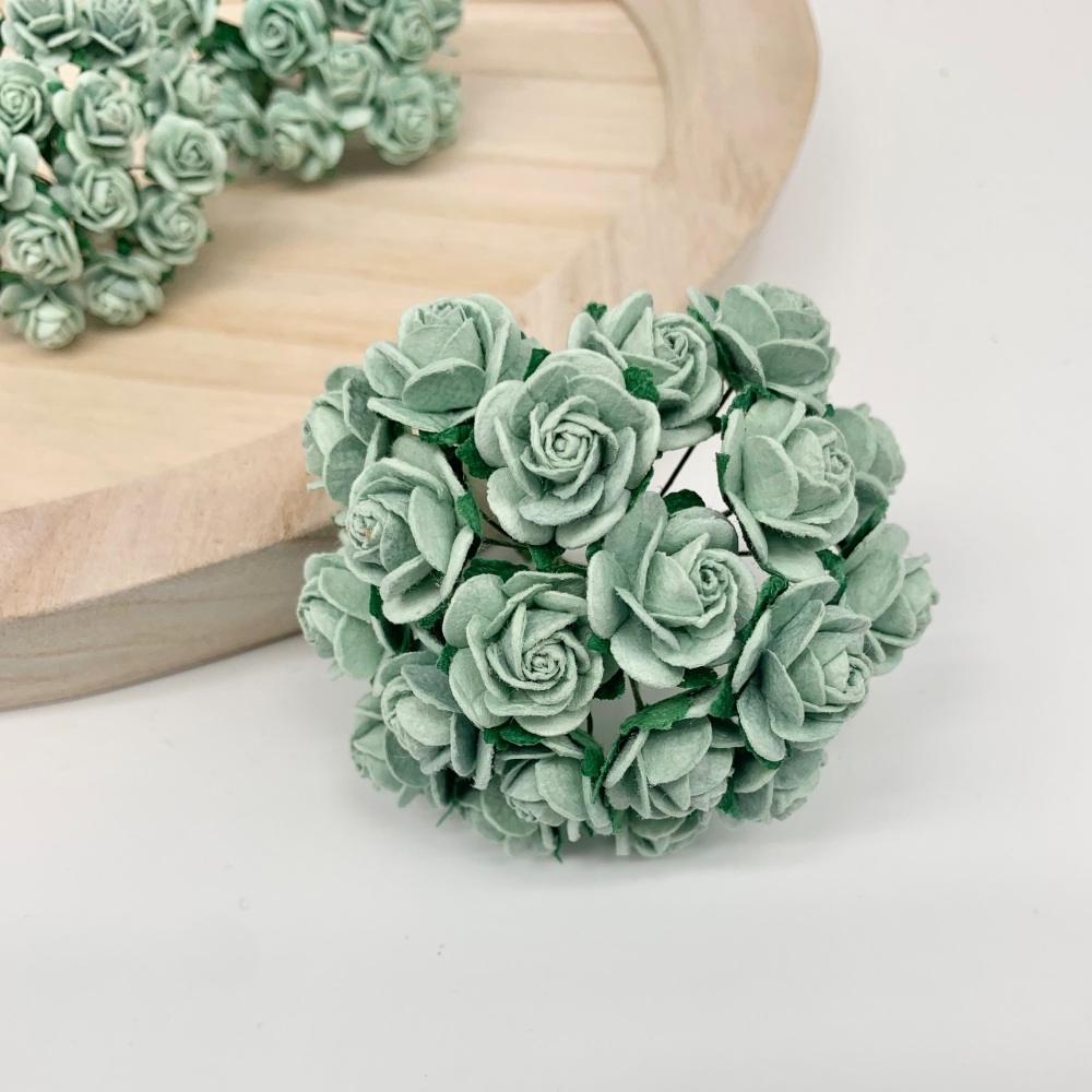 <!--037--> Mulberry Paper Open Roses - Pale Sage 10mm 15mm 20mm 25mm