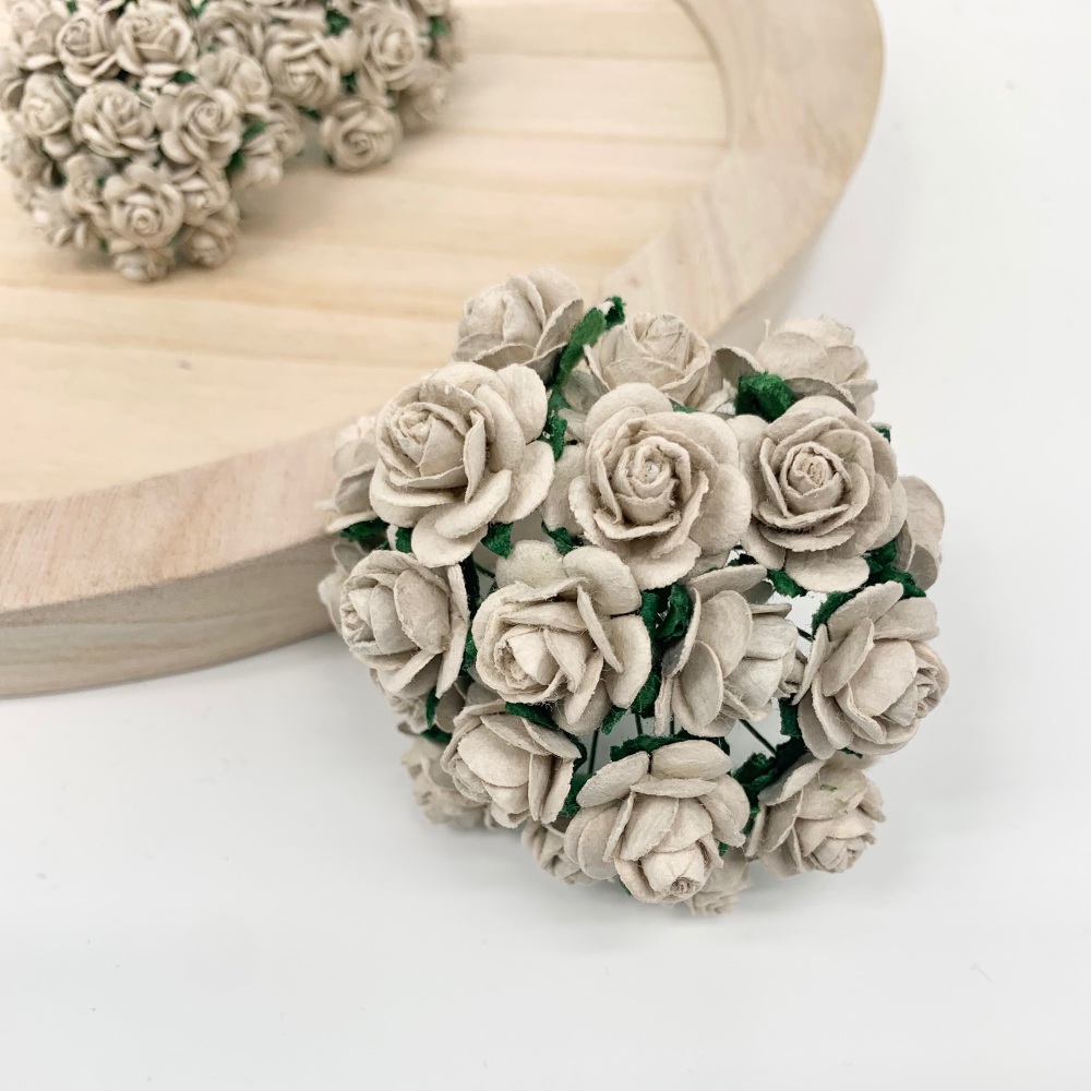 <!--039--> Mulberry Paper Open Roses - Dove Grey 10mm 15mm 20mm 25mm