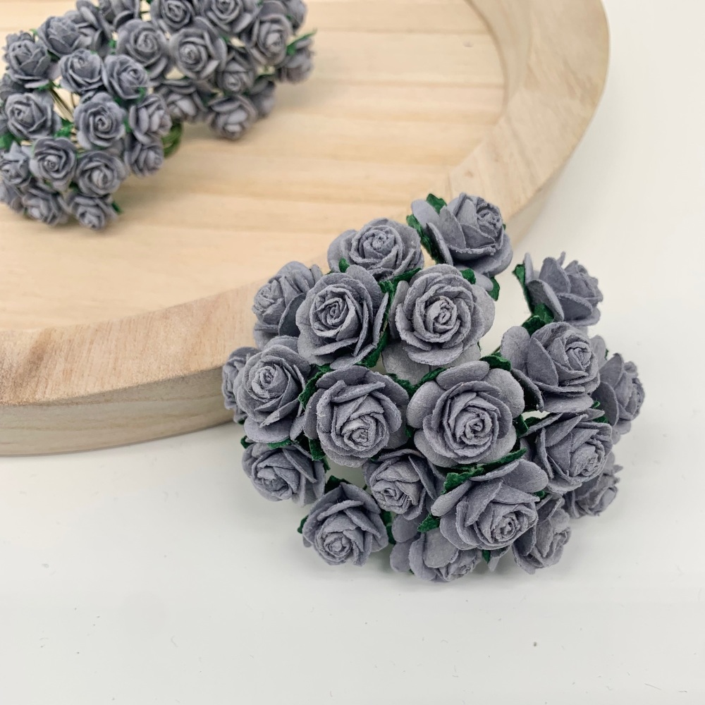 <!--041--> Mulberry Paper Open Roses - Parma Grey 10mm 15mm 20mm 25mm
