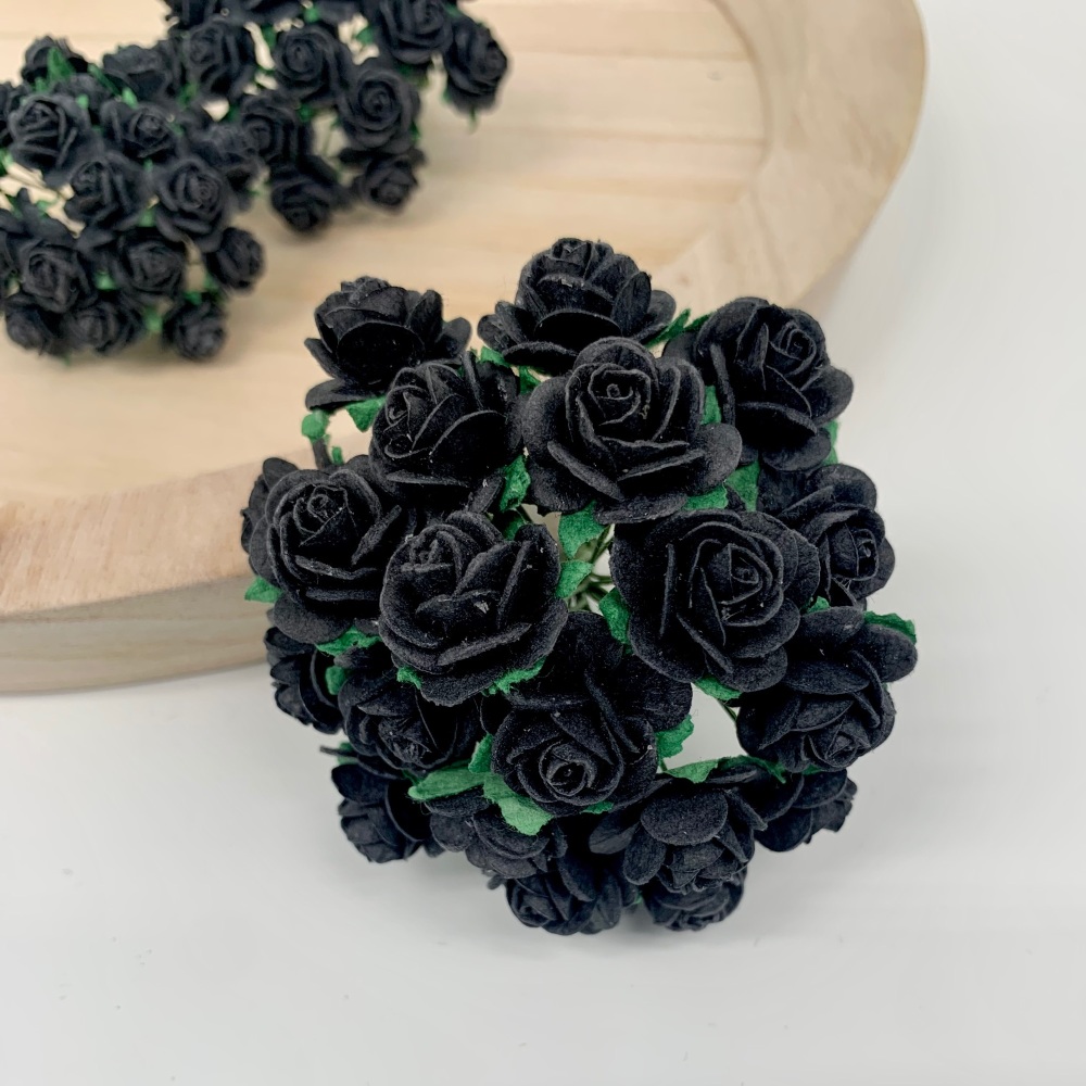 <!--045--> Mulberry Paper Open Roses - Jet Black 10mm 15mm 20mm 25mm