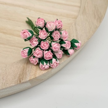 Mulberry Paper Flowers - 8mm Rose Buds  - Two Tone Baby Pink
