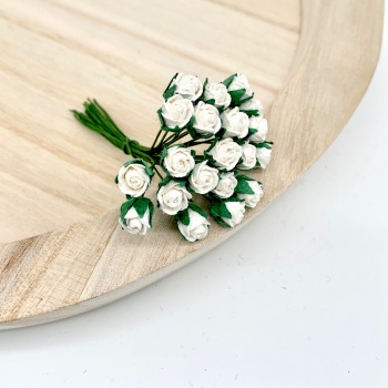 Mulberry Paper Flowers - 8mm Rose Buds  - White