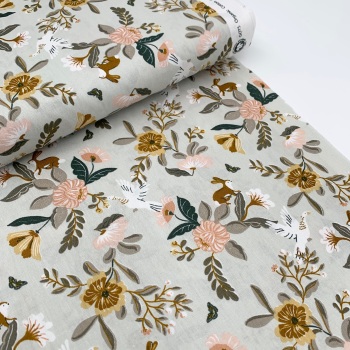 Poppy Europe Fabrics - Bird and Rabbit Floral - Nile Green  100% Organic Cotton GOTS