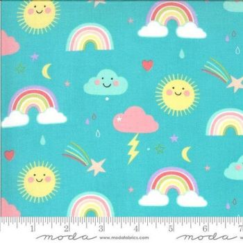 REMNANT 80CM X 110CM Moda Fabrics - Hello Sunshine - Rainbows Aqua
