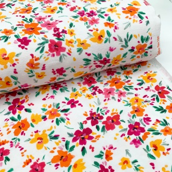 100% Jersey Stretch Cotton - Orange and Pink Flowers