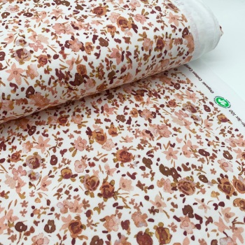 100% Organic Jersey Stretch Cotton - Autumn Floral White - GOTS CERTIFIED