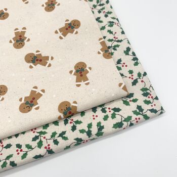 John Louden - Scandi Holly and Gingerbread Men - Felt Backed Fabric