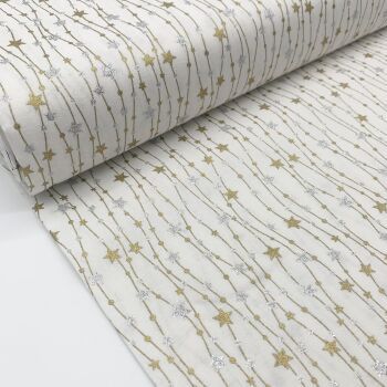 John Louden Fabrics - 100% Cotton Glitter Stars - White
