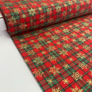 John Louden Fabrics - 100% Cotton Luxe Red Tartan Snowflakes