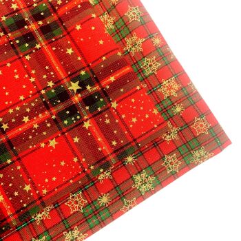 John Louden - Luxe Red Tartan Stars or Snowflakes - Felt Backed Fabric