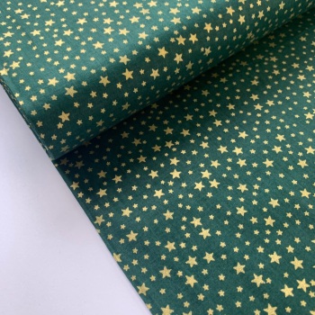 Rose and Hubble Fabrics - 100% Cotton Poplin Mini Metallic Stars Green