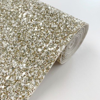 Premium Chunky Glitter Fabric - White and Pale Gold