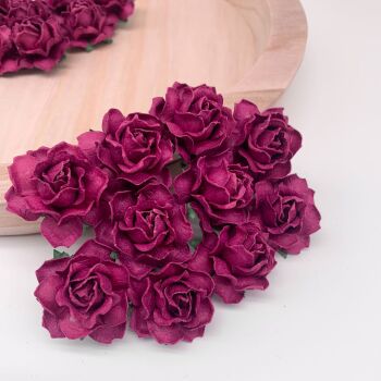 Mulberry Paper Flowers - Cottage Roses 30mm  - Burgundy