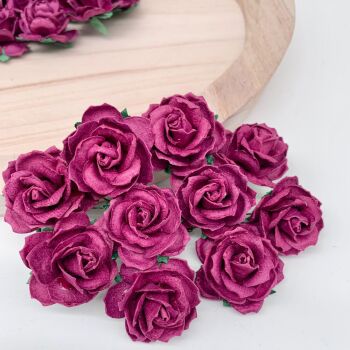 Mulberry Paper Flowers - Wild Roses 30mm  - Burgundy