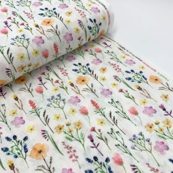 REMNANT 20CM X 140CM  Poppy Europe Fabrics - Flower Stems - White - Digital Print