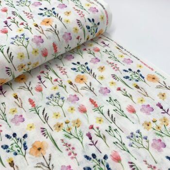 REMNANT 20CM X 140CM  Poppy Europe Fabrics - Flower Stems - White - Digital Print
