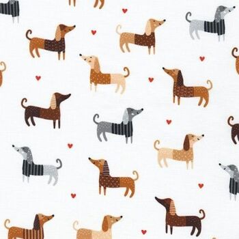 REMNANT 40CM X 110CM Robert Kaufman - Whiskers and Tails - Dogs on White