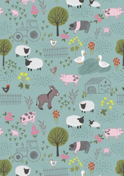 REMNANT 40CM X 110CM Lewis and Irene - Lewis and Irene - Piggy Tales - Farmyard on Duck Egg