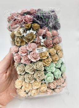 Mixed Vintage Mulberry Paper Flowers Open Roses 25mm
