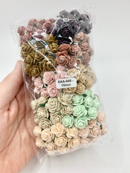 Mixed Vintage Mulberry Paper Flowers Open Roses 15mm