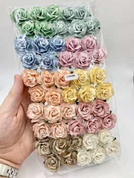 Mixed Soft Tone Mulberry Paper Flowers Wild Roses 30mm 
