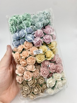 Mixed Soft Tones Mulberry Paper Flowers Open Roses 25mm