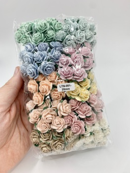 Mixed Soft Tones Mulberry Paper Flowers Open Roses 20mm