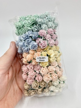Mixed Soft Tones Mulberry Paper Flowers Open Roses 15mm
