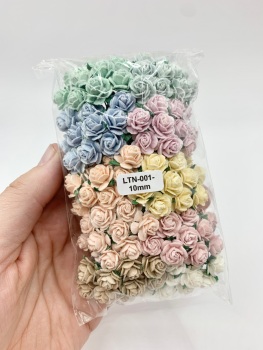 Mixed Soft Tones Mulberry Paper Flowers Open Roses 10mm