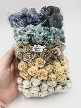 Mixed Neutrals Mulberry Paper Flowers Open Roses 25mm