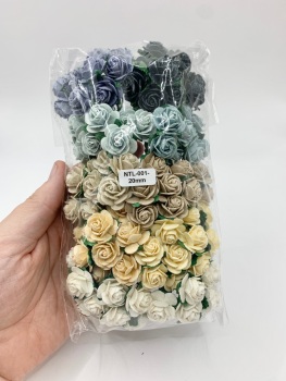 Mixed Neutrals Mulberry Paper Flowers Open Roses 20mm