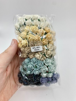 Mixed Neutrals Mulberry Paper Flowers Open Roses 15mm