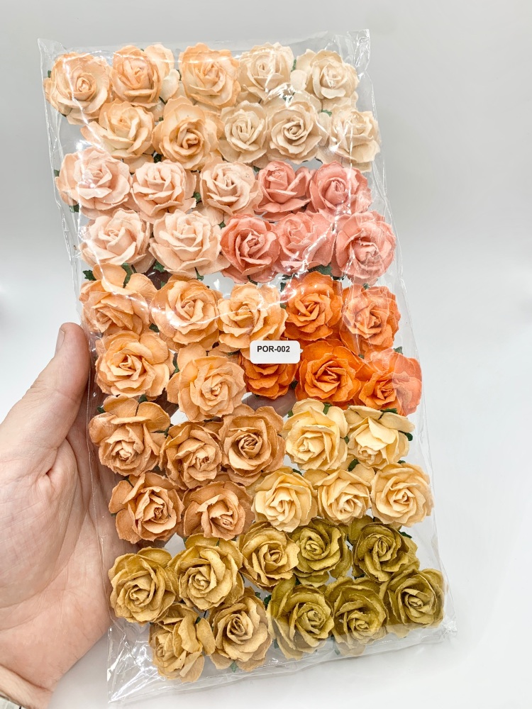 Mulberry Paper Flowers - Wild Roses 30mm  - Mixed Peach and Orange Pack