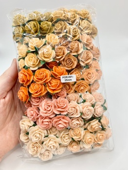Mixed Peach and Orange Mulberry Paper Flowers Open Roses 25mm