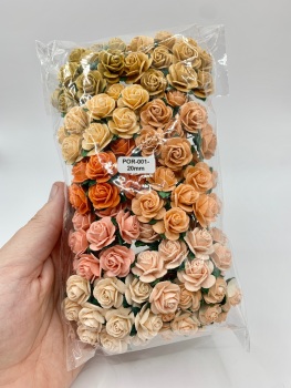 Mixed Peach and Orange Mulberry Paper Flowers Open Roses 20mm