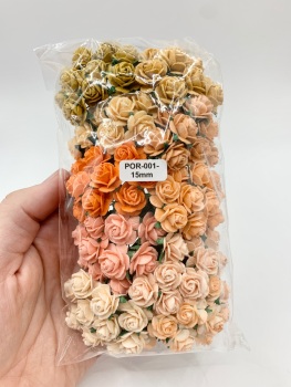 Mixed Peach and Orange Mulberry Paper Flowers Open Roses 15mm