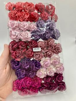 Mixed Red and Purple Mulberry Paper Flowers Wild Roses 30mm