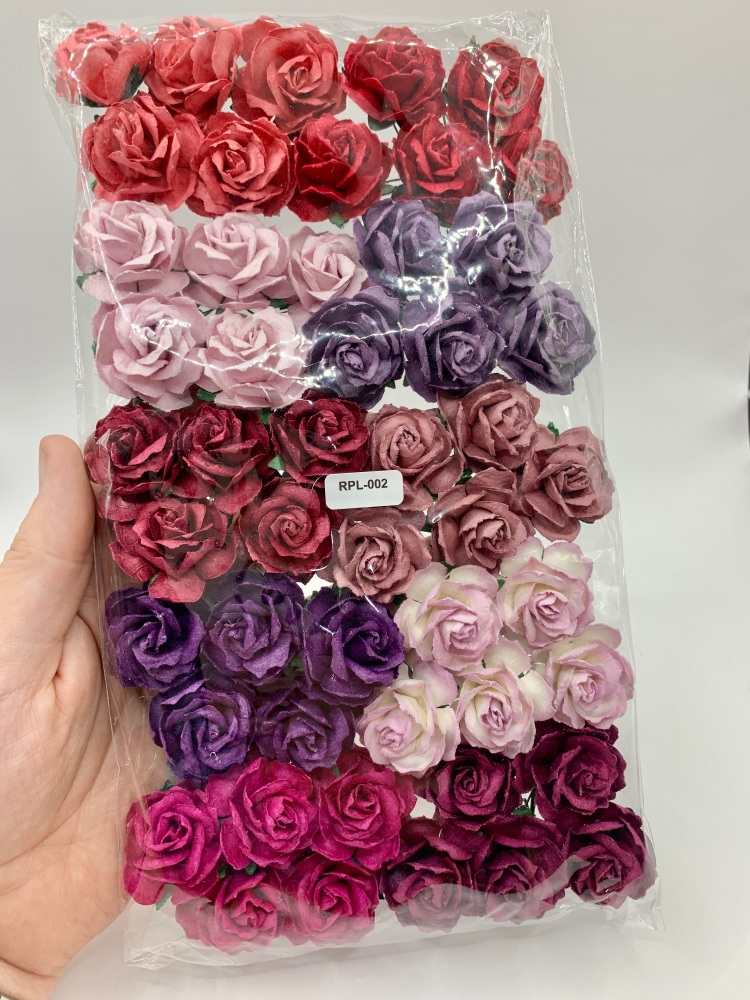 Mulberry Paper Flowers - Wild Roses 30mm  - Mixed Red and Purple Pack