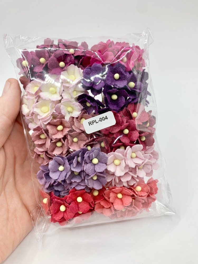 Mixed Red and Purple Bundle Mulberry Paper Flower Sweetheart Blossoms