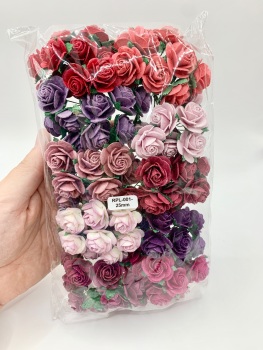Mixed Red and Purple Mulberry Paper Flowers Open Roses 25mm
