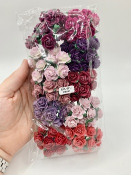Mixed Red and Purple Mulberry Paper Flowers Open Roses 20mm