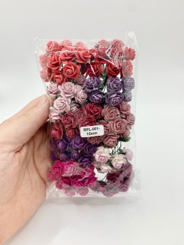 Mixed Red and Purple Mulberry Paper Flowers Open Roses 15mm