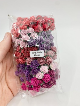 Mixed Red and Purple Mulberry Paper Flowers Open Roses 10mm