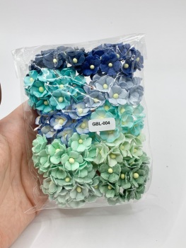 Mixed Blue and Green Bundle Mulberry Paper Flower Sweetheart Blossoms