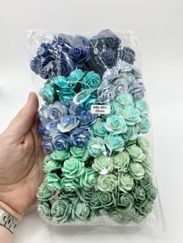 Mixed Blue and Green Mulberry Paper Flowers Open Roses 25mm