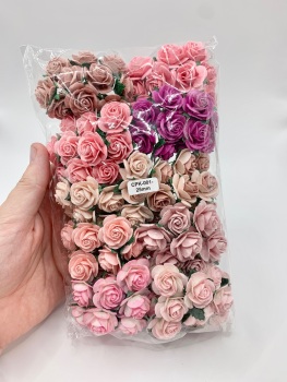 Mixed Pinks Mulberry Paper Flowers Open Roses 25mm