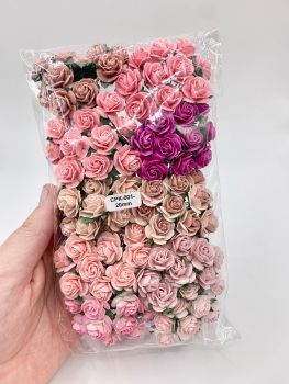 Mixed Pinks Mulberry Paper Flowers Open Roses 20mm