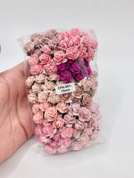 Mixed Pinks Mulberry Paper Flowers Open Roses 15mm