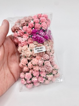 Mixed Pinks Mulberry Paper Flowers Open Roses 10mm